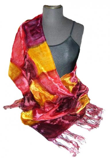 Wine/Gold Hand Painted Velvet Silk Shawl