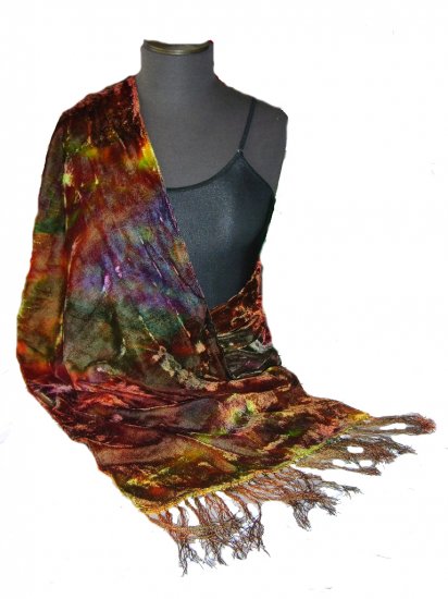 Olive Hand Painted Velvet Silk Shawl