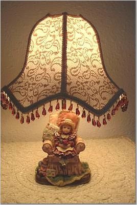 Victorian Doll In Chair Lamp and Vintage Lace Lampshade