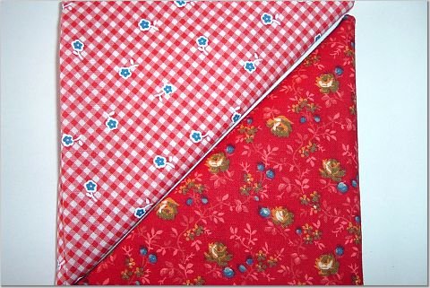 Red Floral Gingham n Red Print - Two FAT Quarters (2735)