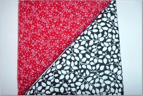 Black/White Leaves n Red Print - Two FAT Quarters (2736)