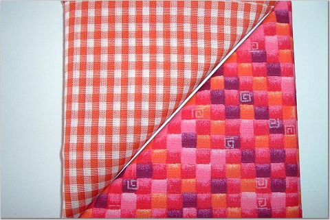 Orange Gingham n Orange/Pink Print - Two FAT Quarters (2737)