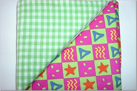Green Gingham n Matching Print - Two FAT Quarters (2738)
