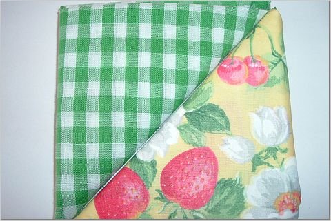 Green Gingham n Cherries & Strawberry Print - Two FAT Quarters (2747)