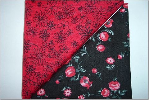 Red w/Black Flowers n Black w/Red-Pink Floral - Two FAT Quarters (2748)