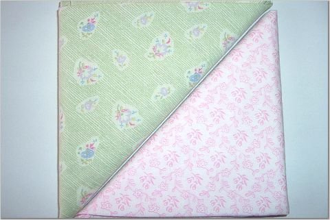 Baby Pink Floral n Foam Green Print - Two FAT Quarters (2749)