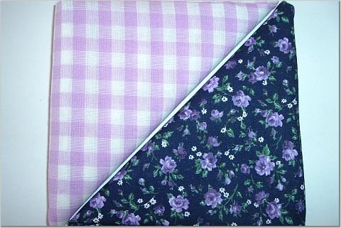 Lavendar Gingham n Black w/Purple Floral Print - Two FAT Quarters (2751)