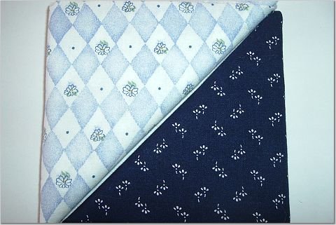 Baby Blue Floral Diamonda n Navy Blue Print - Two FAT Quarters (2753)