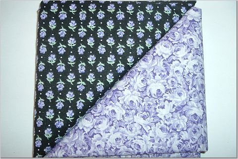 Purple Floral n Black w/Purple Flower Print - Two FAT Quarters (2754)