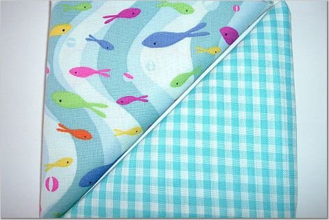Turqoise Gingham n Swimming Fish Print - Two FAT Quarters (2758)