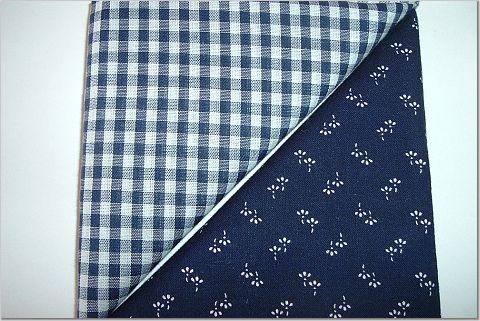 Navy Gingham n Navy Print - Two FAT Quarters (2761)