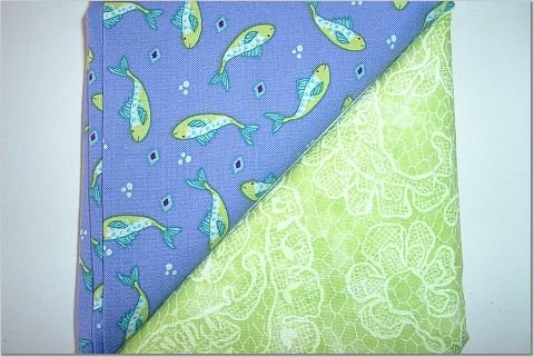 Lime Green Floral n Purple w/Fish Print - Two FAT Quarters (2763)