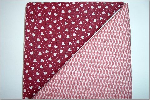 Hearts on Burgandy w/Dots n Brick Print - Two FAT Quarters (2765)