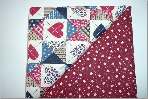 Heart Patchwork Print n Burgandy w/Stars-Dots - Two FAT Quarters (2766)