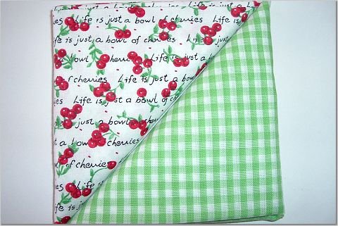 Green Gingham n Cherries Print - Two FAT Quarters (2768)