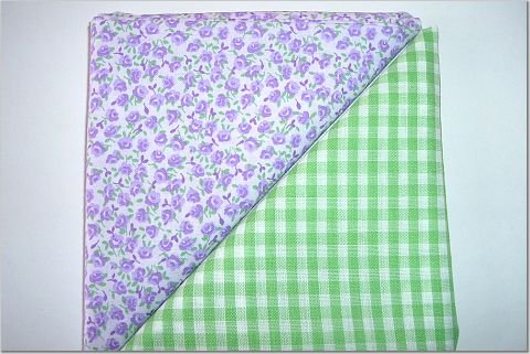 Green Gingham n Lavendar Floral Print - Two FAT Quarters (2771)