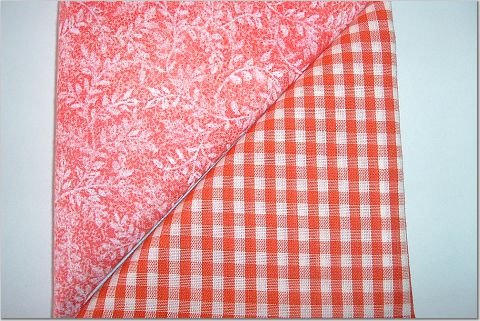 Orange Gingham n Orange Leaf Print - Two FAT Quarters (2774)