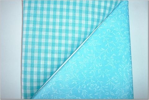 Turqoise Gingham n Turqoise Print - Two FAT Quarters (2775)