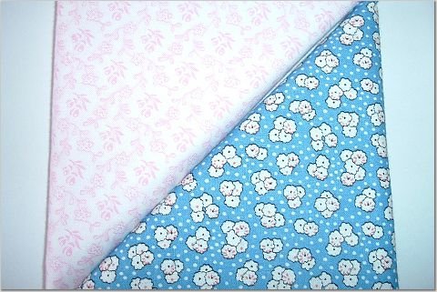 Blue Floral n' Pink Print - TWO Fat Quarters (2777)
