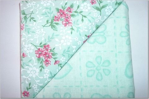 Mint Green with Pink Flowers n' Mint Green Print - TWO Fat Quarters (2780)