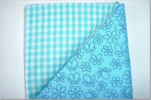 Turqoise Gingham n' Floral Print - Two FAT Quarters (2784)