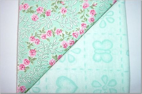 Mint Green with Pink Flowers n' Mint Green Print - TWO Fat Quarters (2785)