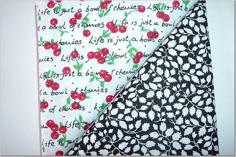 Black/White Leaves n' Red Cherries Print - Two FAT Quarters (2786)