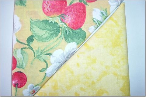 Yellow Tied-Eyed Print n' Strawberries-Cherries - TWO Fat Quarters (2787)