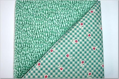 Country Green Gingham w/Flowers n' Green Print - TWO Fat Quarters (2788)