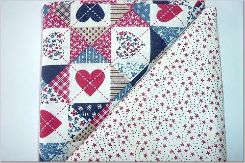 Country Patriotic Quilt Print n' Matching Stars -TWO Fat Quarters (2790)