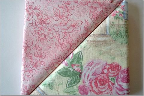 Pink Cabbage Rose n' Pink Floral Print - TWO Fat Quarters (2794)