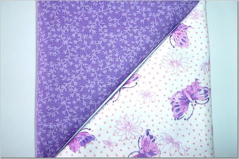 Purple Leaf Print n' Purple/Pink Butterflies Dots - TWO Fat Quarters (2797)