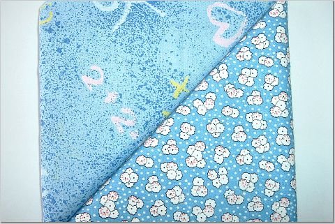 Baby Blue Child's Print n' Blue Floral Print - TWO Fat Quarters (2801)