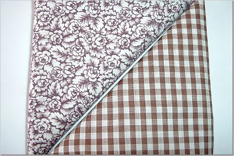 Brown Gingham n' Brown Floral Print - TWO Fat Quarters (2803)
