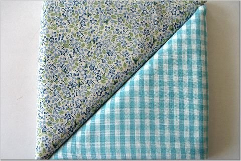 Turqoise Gingham n' Floral Print - Two FAT Quarters (2828)