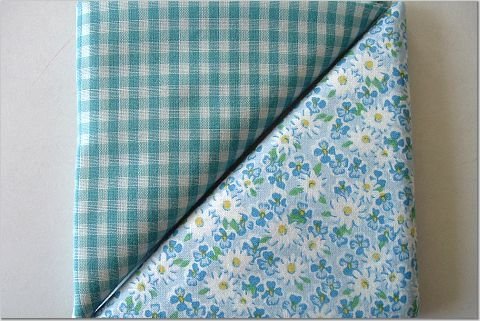 Turqoise Gingham n' Daisy Floral Print - Two FAT Quarters (2831)