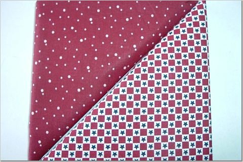 Burgandy-White Gingham with Navy Stars n' Burgandy Dot - TWO Fat Quarters (2834)