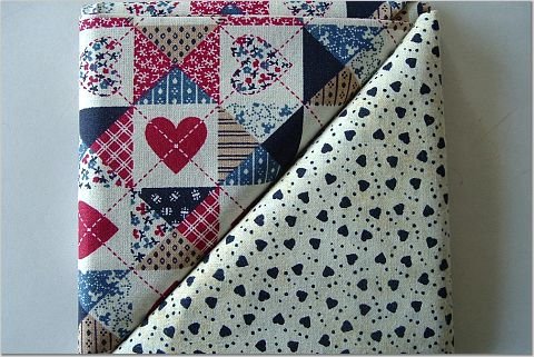 Patriotic Quilt w/Heart Print n' Hearts w/Dots - TWO Fat Quarters (2841)