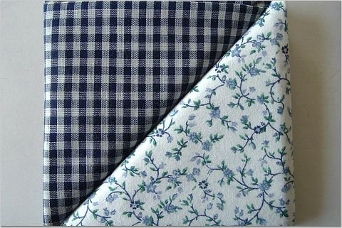 Navy Gingham n Tiny Blue Floral Print - TWO Fat Quarters (2842)