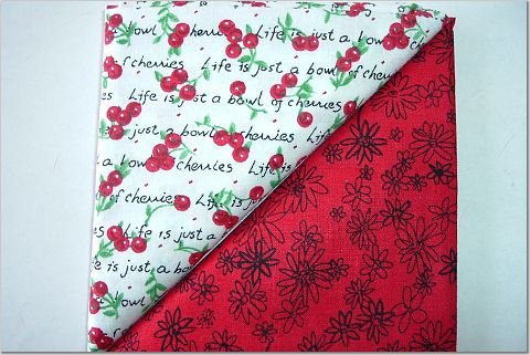 Red w/Black Flowers n' Cherries Print - TWO Fat Quarters (2844)