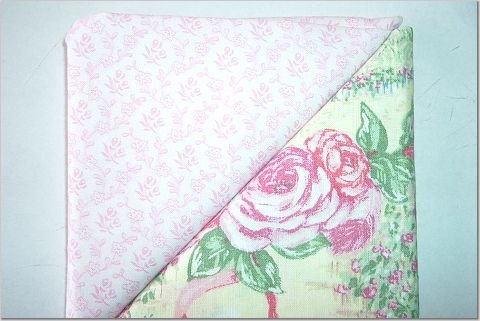 Cabbage Rose Cottage Print n' Baby Pink Floral Print- TWO Fat Quarters (2856)