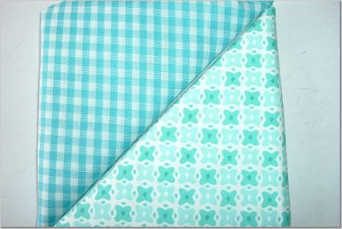 Turqoise Gingham n' Crazy Box Print - Two FAT Quarters (2857)