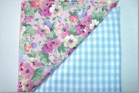 Baby Blue Gingham n' Floral Print - TWO Fat Quarters (2858)