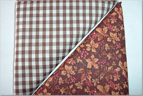 Brown Gingham n' Brown Leaf w/Berries Print - TWO Fat Quarters (2859)