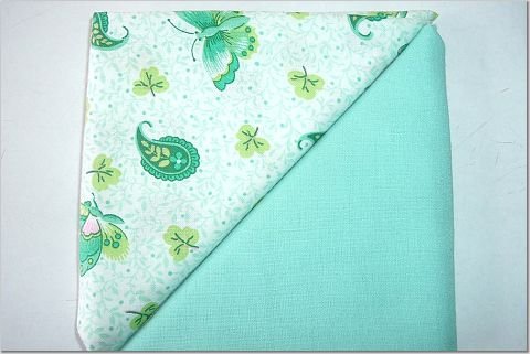 Aqua Teal Butterflies Print n' Solid Aqua - TWO Fat Quarters (2860)