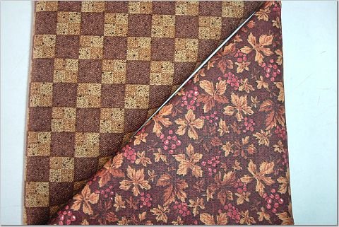 Leaves & Berries Print n' Two Tone Brown Checker - TWO Fat Quarters (2862)