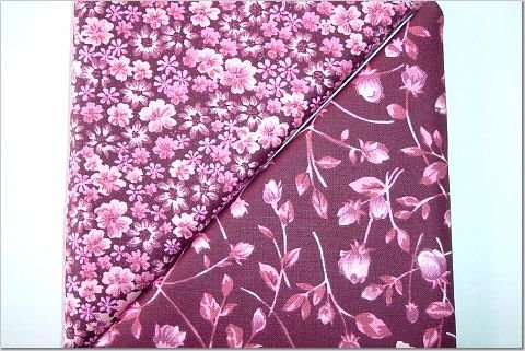 Tiny Pink Floral on Burgandy n' Matching Larger Floral Print - TWO Fat Quarters (2864)