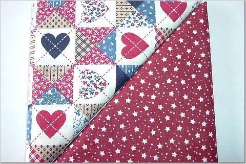 Patriotic Quilt Print n' Burgandy Stars & Dots - TWO Fat Quarters (2866)