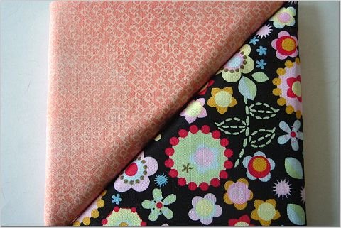 Floral Print On Black n' Orange Print - TWO Fat Quarters (2867)