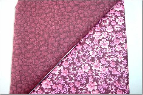 Tiny Pink Floral On Burgandy n' Burgandy Pebble Print - TWO Fat Quarters (2868)